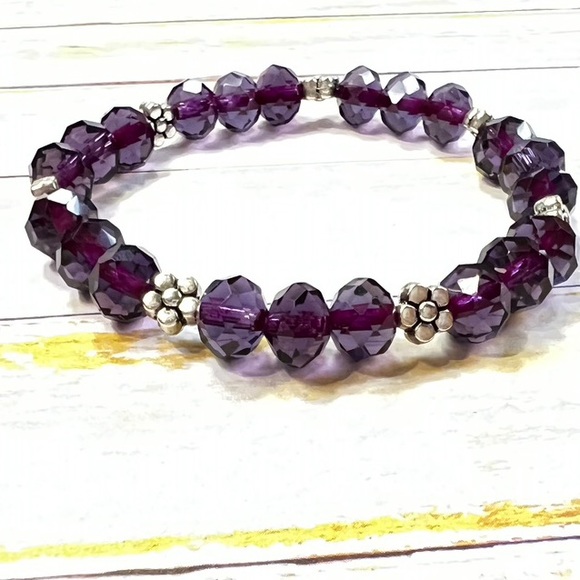 BRAND NEW Purple Agate Crystal Glass Bead, Bracelet set. - Picture 3 of 6